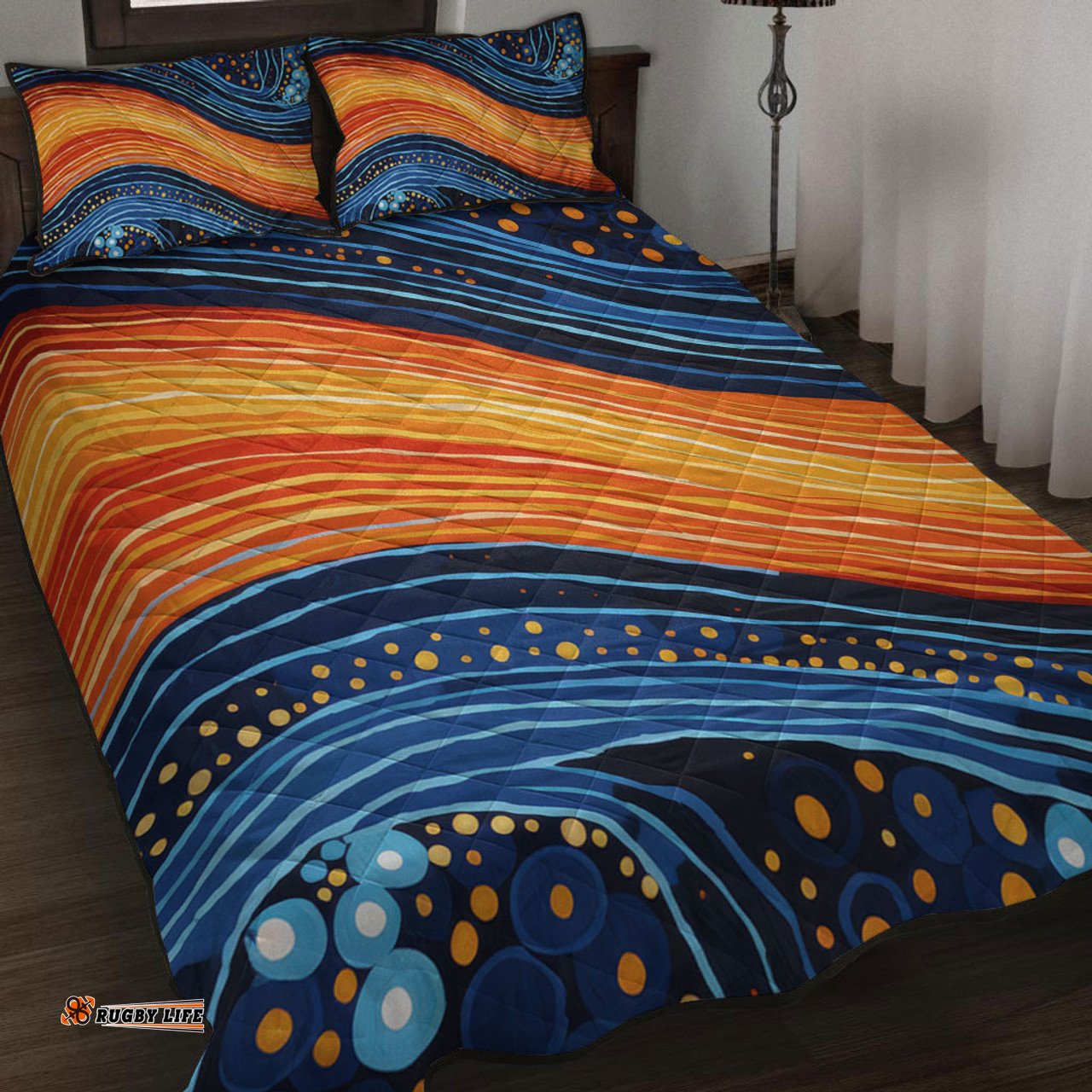 Australia Dreaming Aboriginal Quilt Bed Set - Aboriginal Culture Rive In Dot Painting Inspired Quilt Bed Set