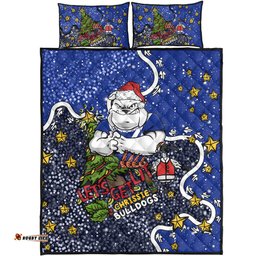Canterbury-Bankstown Bulldogs Christmas Custom Quilt Bed Set - Let's Get Lit Chrisse Pressie Quilt Bed Set