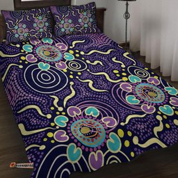 Australia Aboriginal Quilt Bed Set - Purple Painting With Aboriginal Inspired Dot Quilt Bed Set