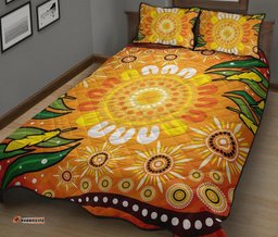 Aboriginal Quilt Bed Set, Indigenous Circle Leaf Patterns