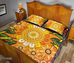 Aboriginal Quilt Bed Set, Indigenous Circle Leaf Patterns