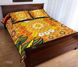 Aboriginal Quilt Bed Set, Indigenous Circle Leaf Patterns