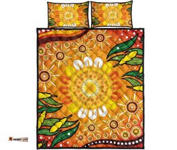 Aboriginal Quilt Bed Set, Indigenous Circle Leaf Patterns