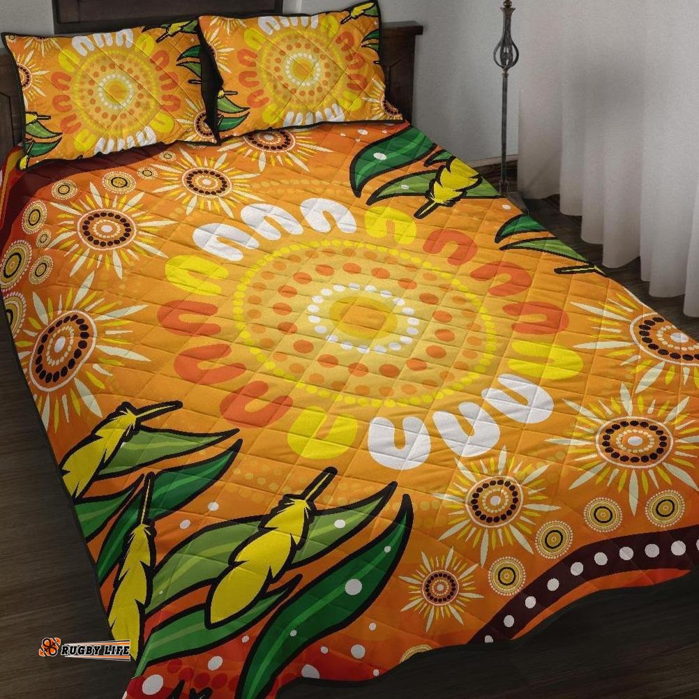 Aboriginal Quilt Bed Set, Indigenous Circle Leaf Patterns