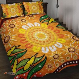 Aboriginal Quilt Bed Set, Indigenous Circle Leaf Patterns