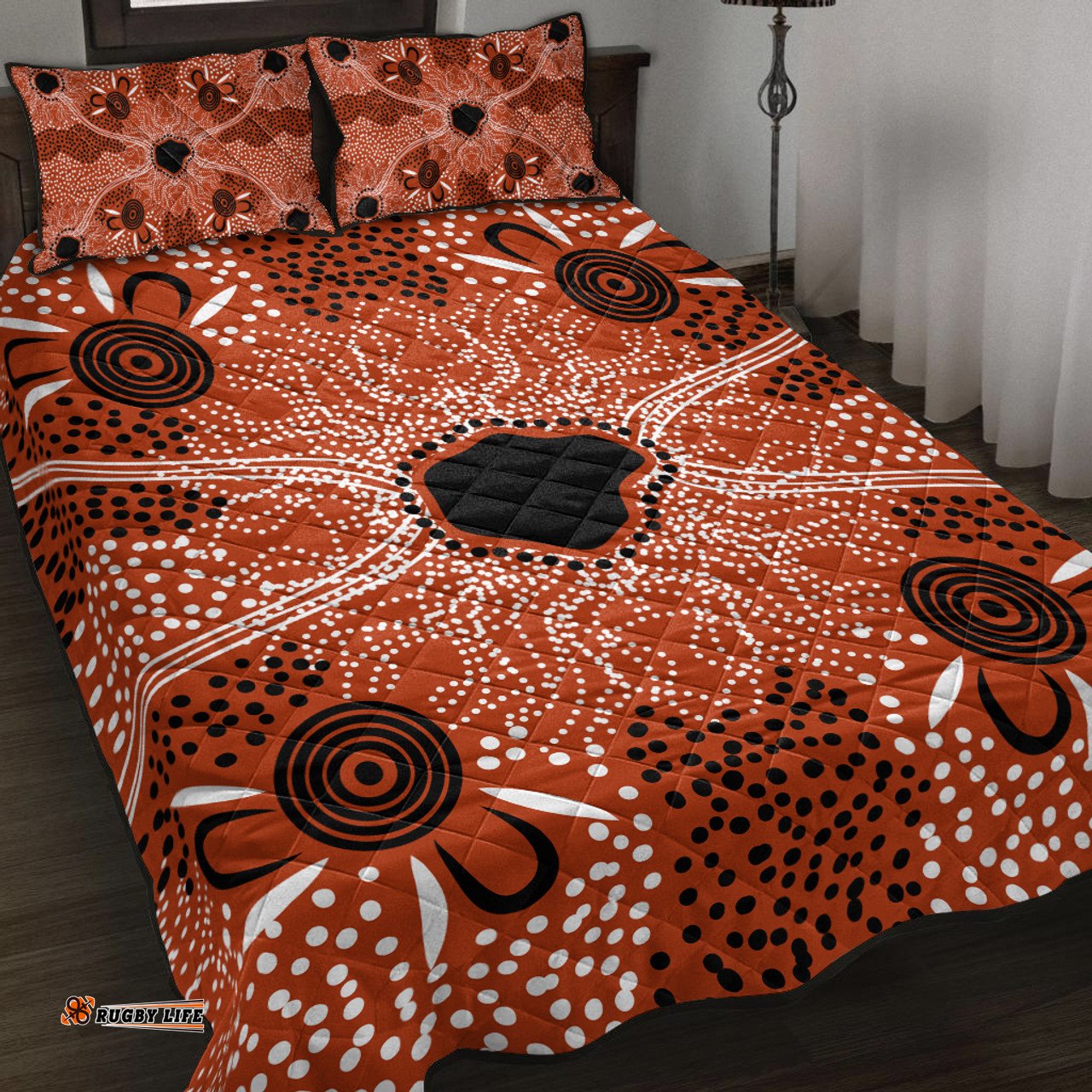 Australia Aboriginal Inspired Quilt Bed Set - Indigenous Map Aboiginal Inspired Dot Painting Style