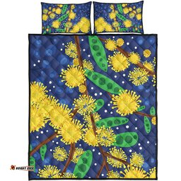 Australia Aboriginal Quilt Bed Set - Australian Yellow Wattle Flower Artwork Quilt Bed Set