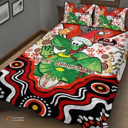 St. George Illawarra Dragons Christmas Quilt Bed Set - Custom Christmas Green Dragons Indigenous