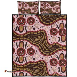 Australia Aboriginal Quilt Bed Set - Aboriginal Inspired With Pink Background Quilt Bed Set