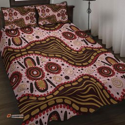 Australia Aboriginal Quilt Bed Set - Aboriginal Inspired With Pink Background Quilt Bed Set