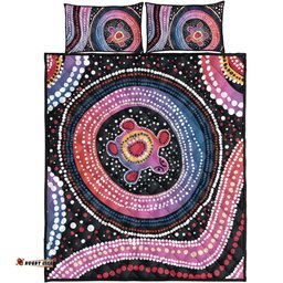 Australia Dot Painting Inspired Aboriginal Quilt Bed Set - Turtles With Dot In Aboriginal Quilt Bed Set