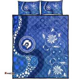 Australia Turtles Aboriginal Quilt Bed Set - Indigenous Dot Turtles In The Ocean Blue Quilt Bed Set
