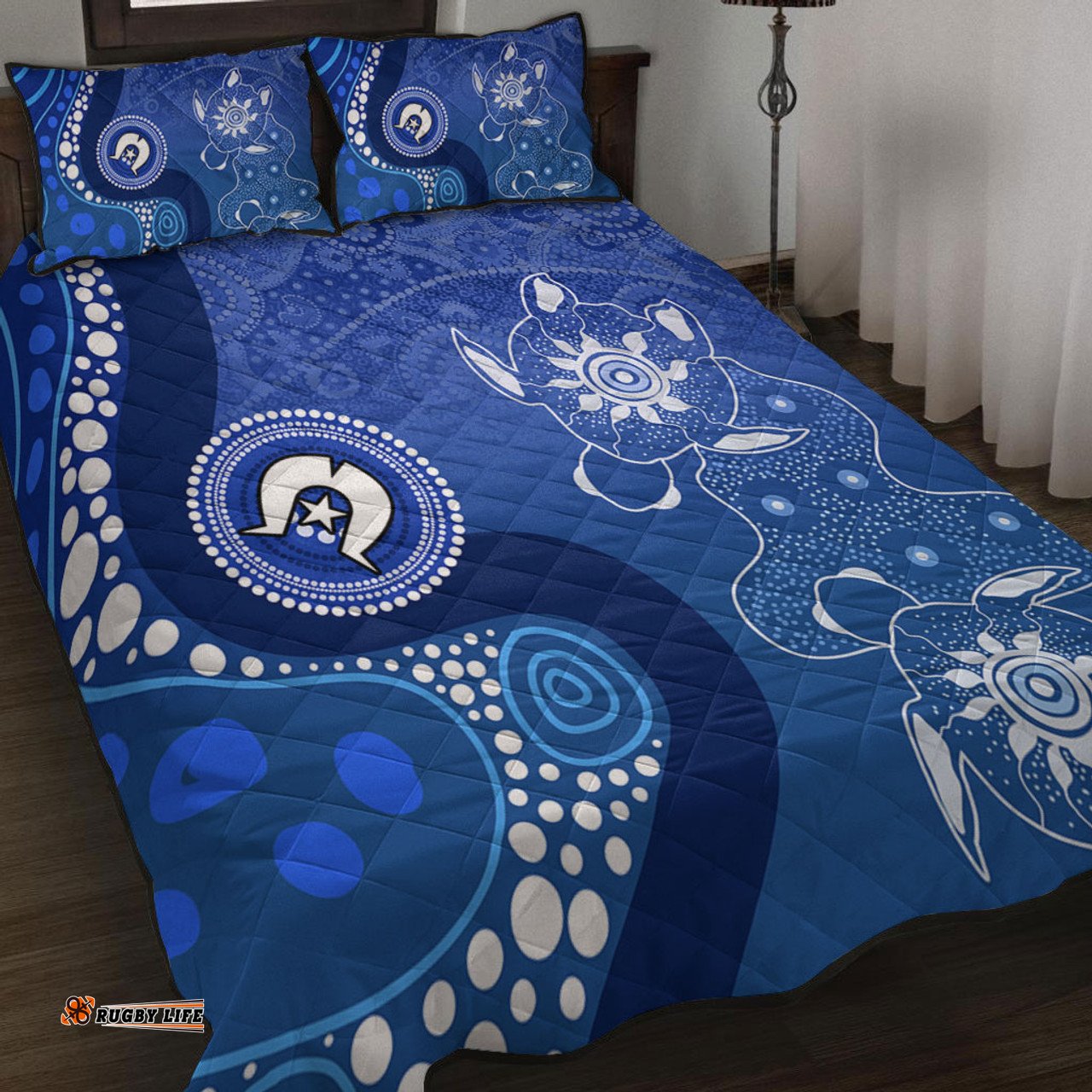 Australia Turtles Aboriginal Quilt Bed Set - Indigenous Dot Turtles In The Ocean Blue Quilt Bed Set
