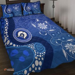Australia Turtles Aboriginal Quilt Bed Set - Indigenous Dot Turtles In The Ocean Blue Quilt Bed Set