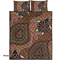 Australia Aboriginal Quilt Bed Set - Aboriginal Turtle Art Background Quilt Bed Set