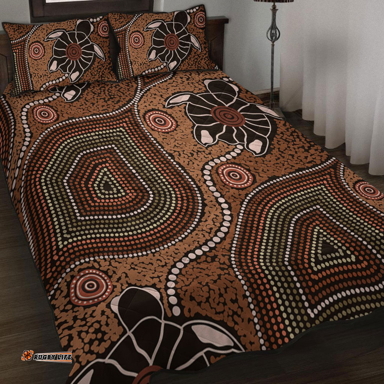 Australia Aboriginal Quilt Bed Set - Aboriginal Turtle Art Background Quilt Bed Set