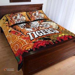 Tigers Rugby ANZAC Aboriginal Quilt Bed Set Tigers Rugby with Remembrance Day Poppy Flower Quilt Bed Set