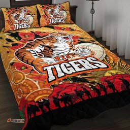 Tigers Rugby ANZAC Aboriginal Quilt Bed Set Tigers Rugby with Remembrance Day Poppy Flower Quilt Bed Set