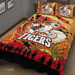 Tigers Rugby ANZAC Aboriginal Quilt Bed Set Tigers Rugby with Remembrance Day Poppy Flower Quilt Bed Set