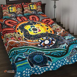 Australia Rainbow Serpent Aboriginal Quilt Bed Set - Dreamtime Rainbow Serpent Quilt Bed Set