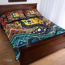 Australia Rainbow Serpent Aboriginal Quilt Bed Set - Dreamtime Rainbow Serpent Quilt Bed Set