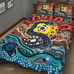 Australia Rainbow Serpent Aboriginal Quilt Bed Set - Dreamtime Rainbow Serpent Quilt Bed Set