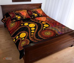 Australia Aboriginal Inspired Quilt Bed Set - Australia Indigenous Flag Circle Dot Painting Art Golden