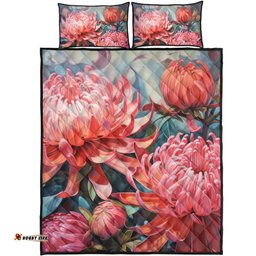 Australia Waratah Quilt Bed Set - Waratah Oil Painting Abstract Ver4 Quilt Bed Set