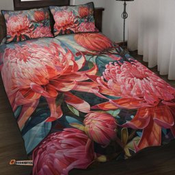 Australia Waratah Quilt Bed Set - Waratah Oil Painting Abstract Ver4 Quilt Bed Set