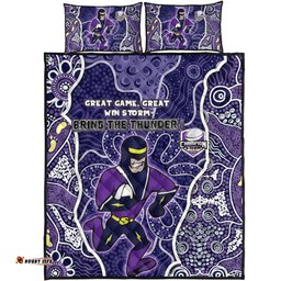 Melbourne Storm Grand Final Custom Quilt Bed Set - Custom Storm With Contemporary Style Of Aboriginal Painting Quilt Bed Set