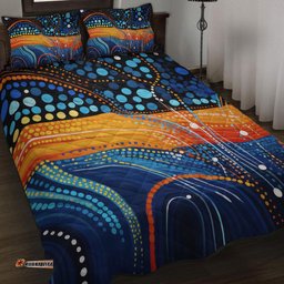 Australia Dreaming Aboriginal Quilt Bed Set - Colorful Aboriginal With Indigenous Patterns Inspired Quilt Bed Set