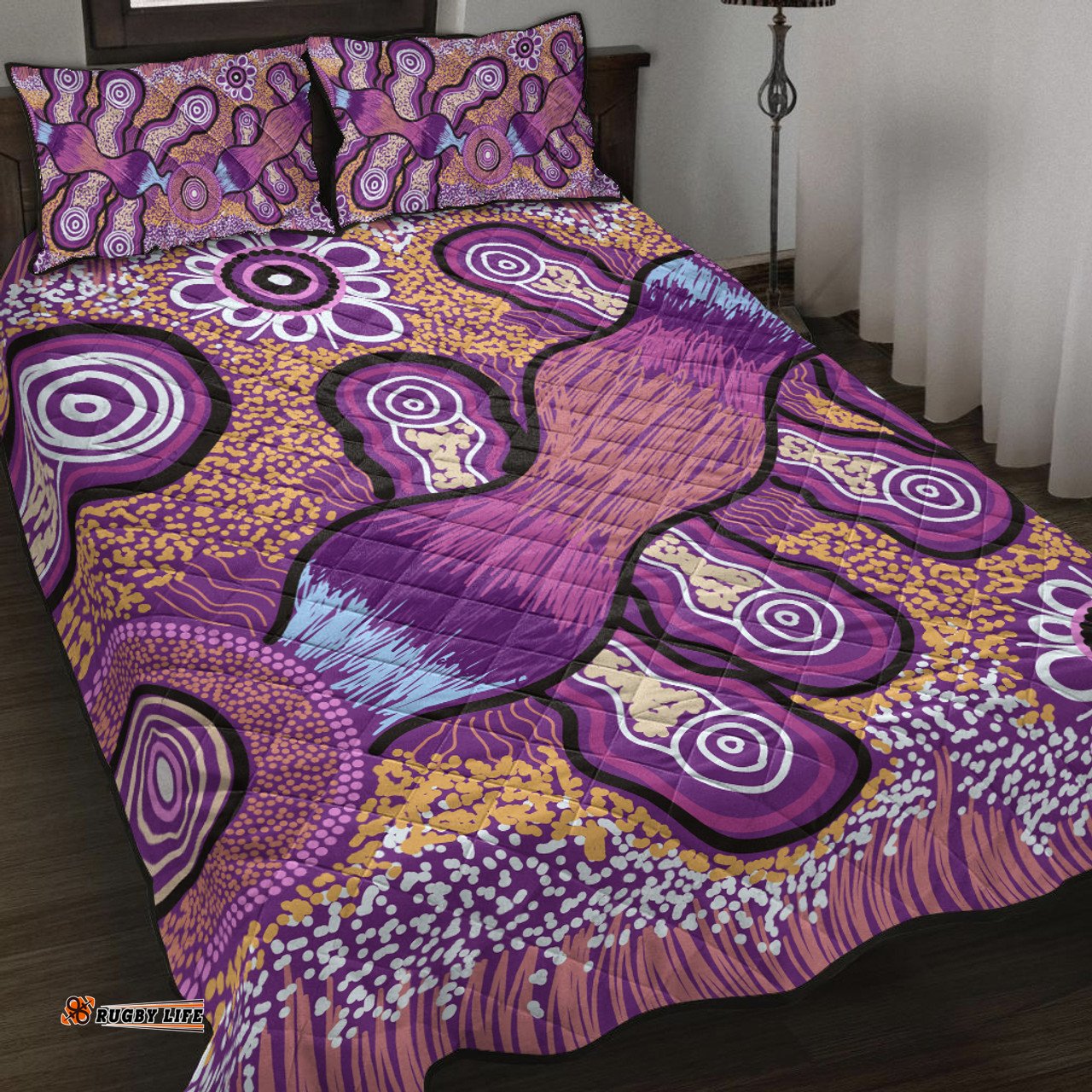 Australia Aboriginal Inspired Quilt Bed Set - Indigenous Art Aboriginal Inspired Dot Painting Style