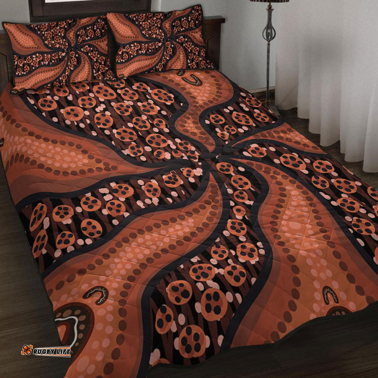 Australia Aboriginal Quilt Bed Set - Brown Background With An Aboriginal Art Style Quilt Bed Set