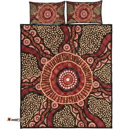 Australia Aboriginal Quilt Bed Set - Brown Aboriginal Style Dot Painting Quilt Bed Set