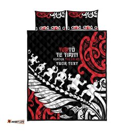 Honour The Treaty New Zealand Personalised Quilt Bed Set Toitu Te Tiriti Half Fern with Haka dance