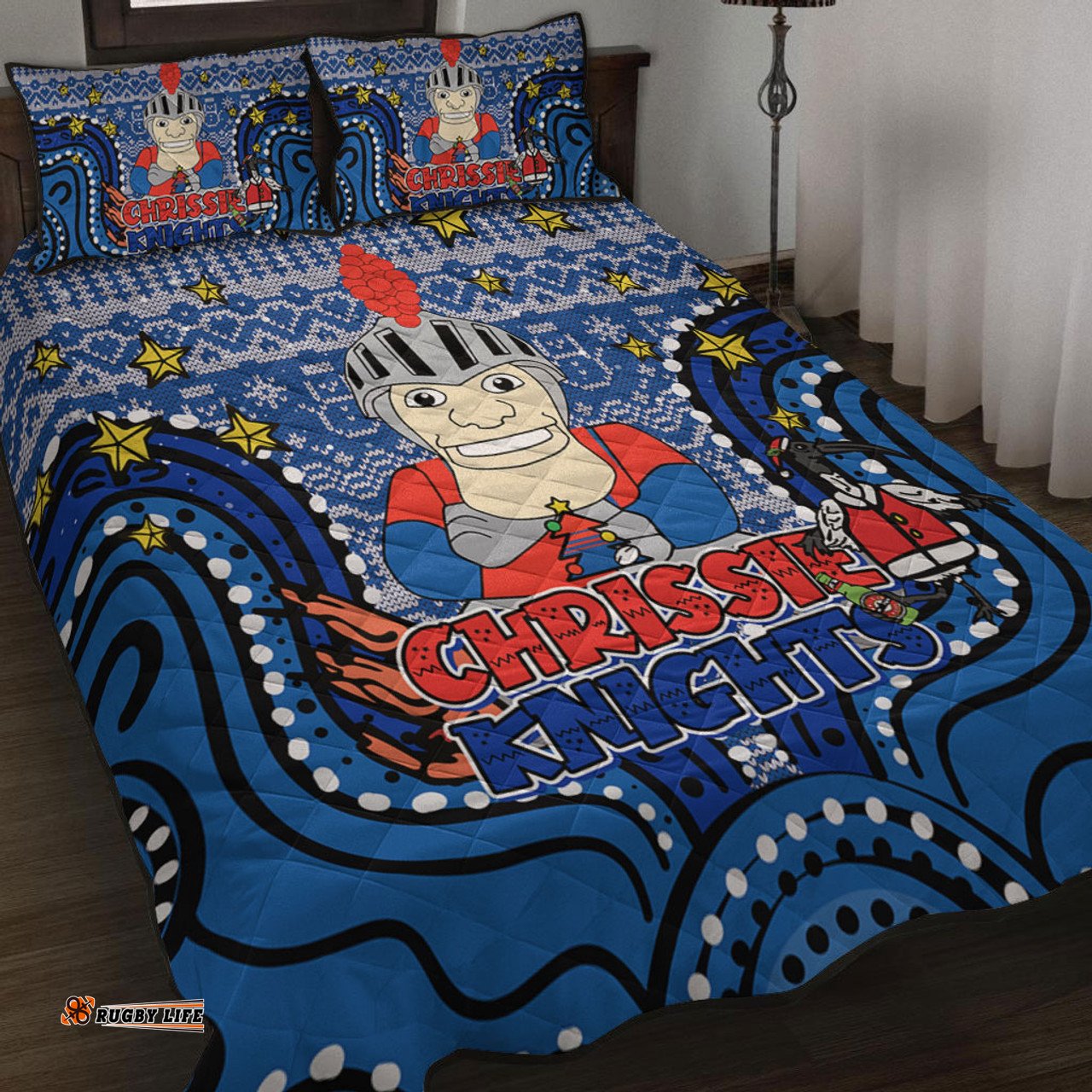 Newcastle Knights Christmas Custom Quilt Bed Set - Christmas Knit Patterns Vintage Jersey Ugly Quilt Bed Set