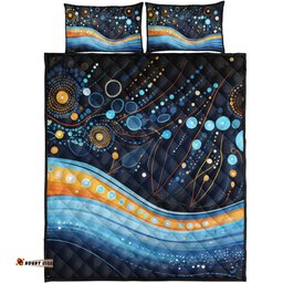 Australia Dreaming Aboriginal Quilt Bed Set - Aboriginal Culture Indigenous Dot Painting Art Inspired Quilt Bed Set