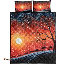 Australia Aboriginal Quilt Bed Set - Aboriginal Dot Painting Style Art Dreamtime Story Quilt Bed Set