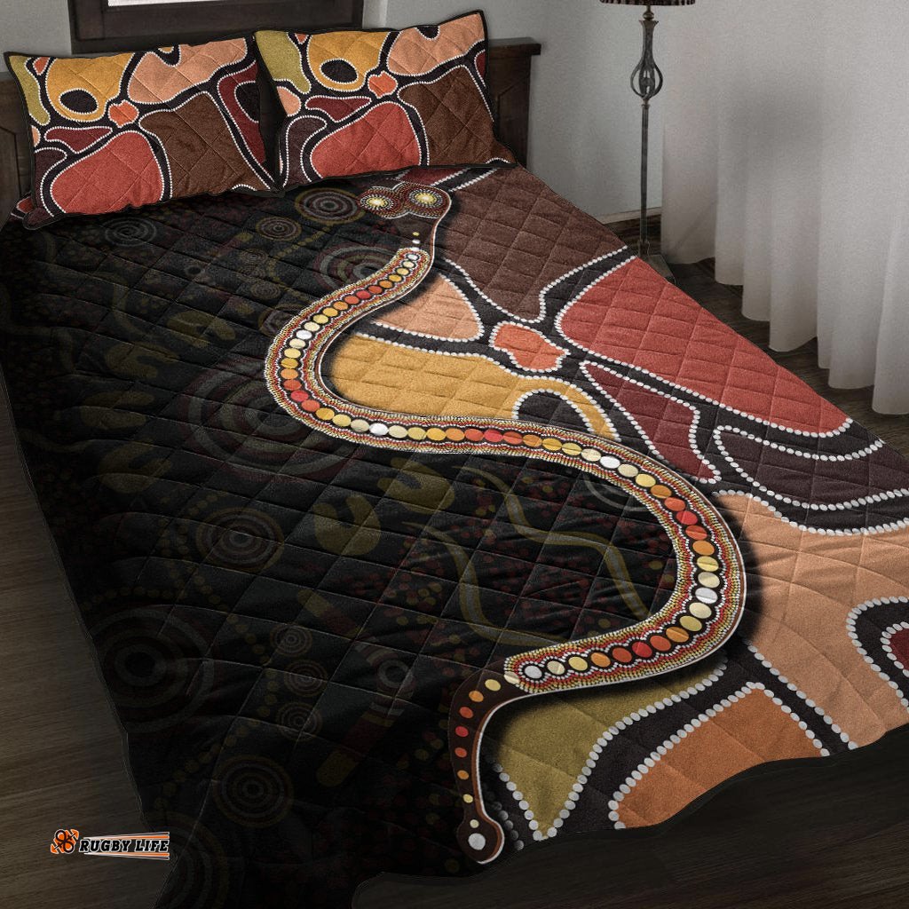 Quilt Bed Set Aboriginal Snake With Dot Painting