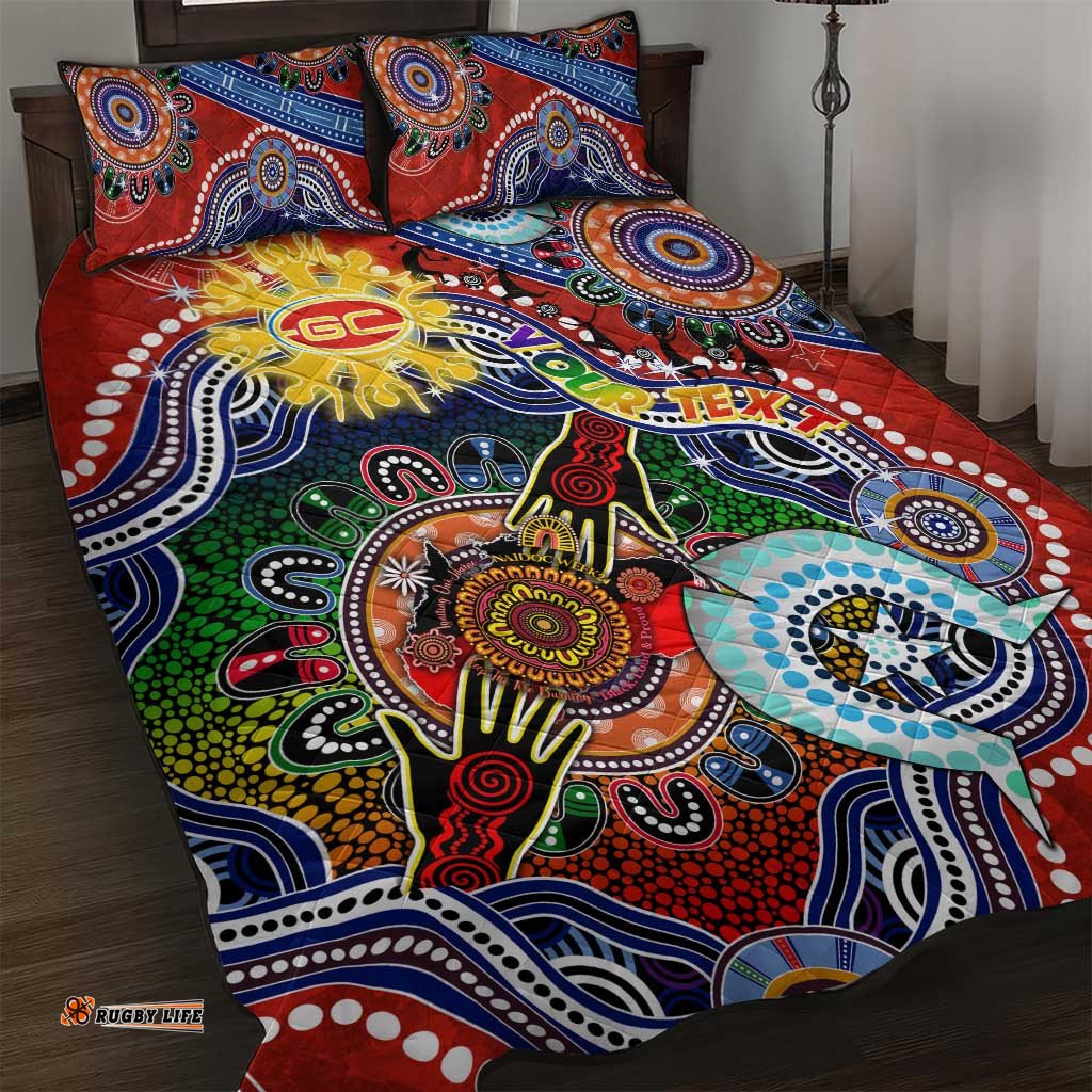 custom naidoc week 2024 gold coast suns quilt bed set australia aboriginal dot painting dt02