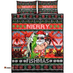 Australia Christmas Fishing Quilt Bed Set - Merrry Fishmas Angler Santa Claus Quilt Bed Set