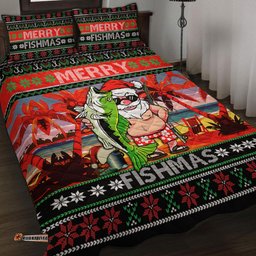 Australia Christmas Fishing Quilt Bed Set - Merrry Fishmas Angler Santa Claus Quilt Bed Set