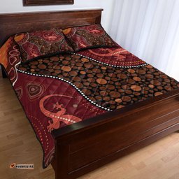 Australia Aboriginal Inspired Quilt Bed Set - Lizard Aboriginal Inspired Dot Painting Style
