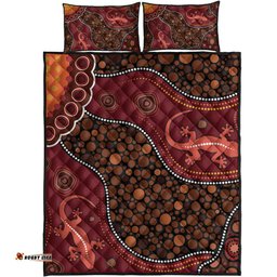 Australia Aboriginal Inspired Quilt Bed Set - Lizard Aboriginal Inspired Dot Painting Style