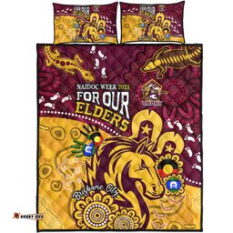 Brisbane Broncos Naidoc Week Custom Quilt Bed Set - Bronx For Our Elders Aboriginal Inspired Quilt Bed Set