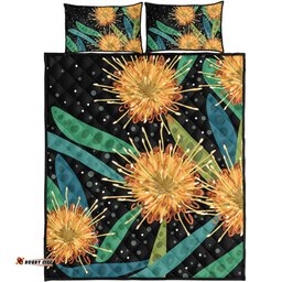 Australia Flowers Aboriginal Quilt Bed Set - Australian Yellow Hakea Flower Art Quilt Bed Set