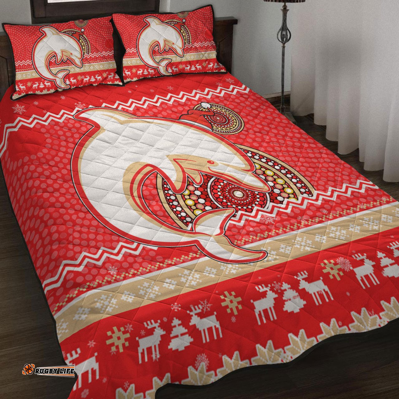 Redcliffe Dolphins Quilt Bed Set - Australia Ugly Xmas With Aboriginal Patterns For Die Hard Fans