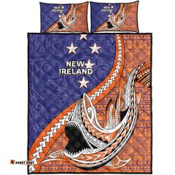 Australia South Sea Islanders Quilt Bed Set - New Ireland Flag With Polynesian Shark Pattern Quilt Bed Set