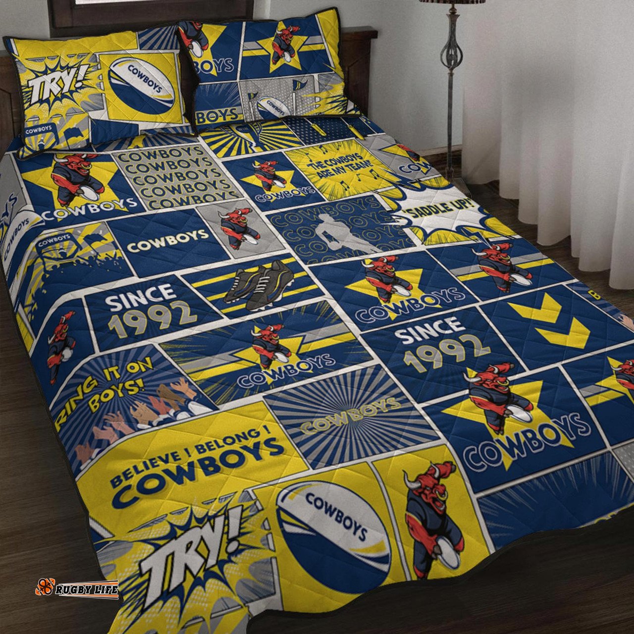 North Queensland Cowboys Quilt Bed Set - Team Of Us Die Hard Fan Supporters Comic Style