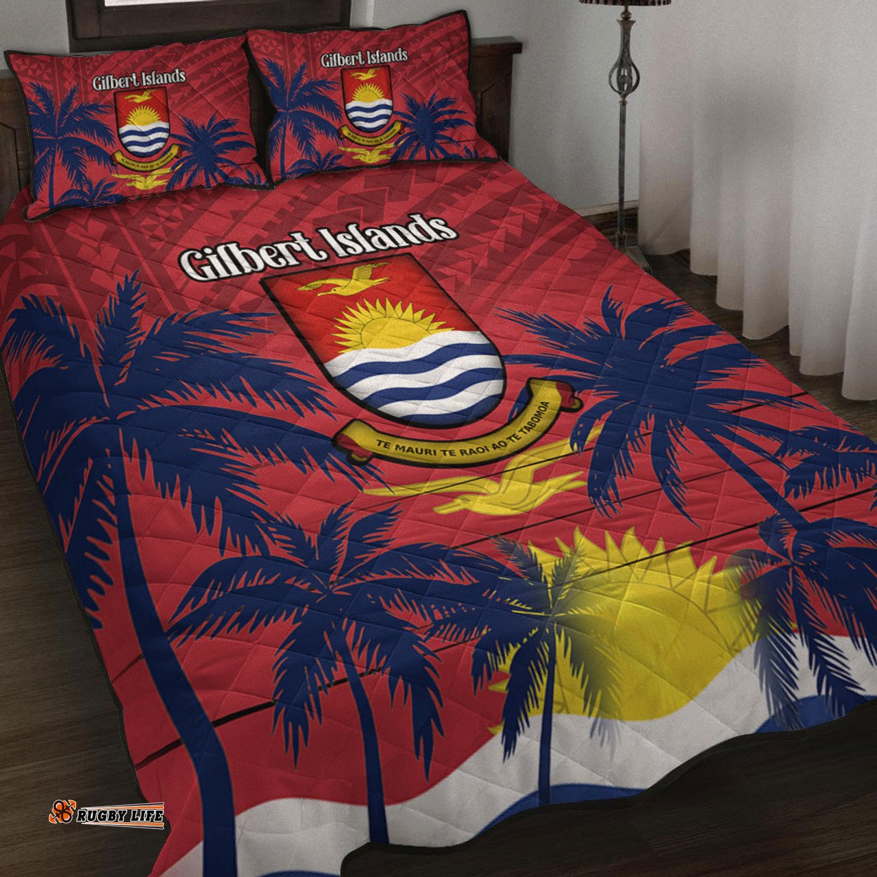 Australia South Sea Islanders Quilt Bed Set - Gilbert Islands In Polynesian Pattern With Coconut Trees Quilt Bed Set